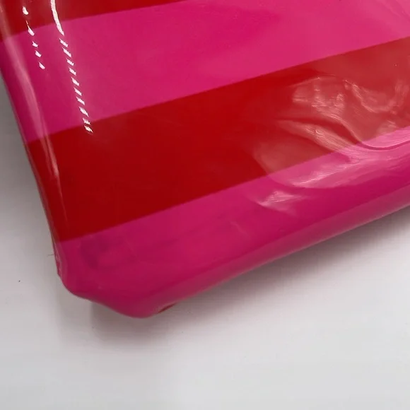 Kate Spade Patent Red and Hot Pink Striped Zip Small Wallet/Bag/Pouch 6" Wide - Picture 6 of 13